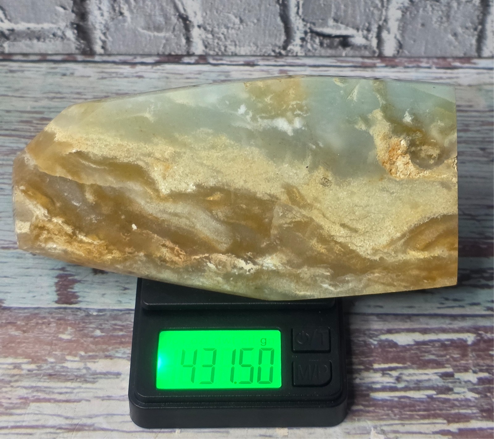Natural Caribbean Calcite Polished Freeform – Scenic Ocean Landscape