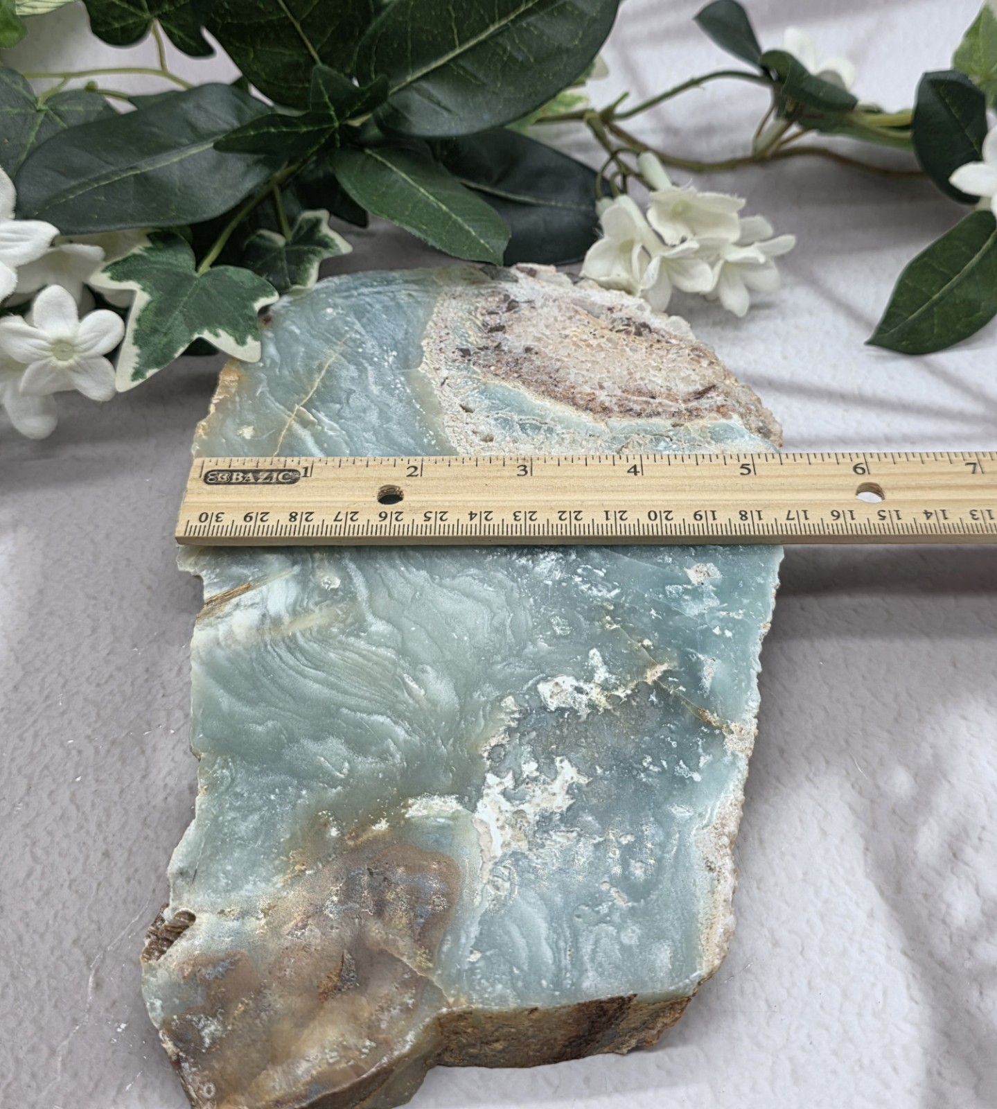 Caribbean Calcite Slab w Metal Stand Natural Blue Calcite Display 2 lb 8 oz