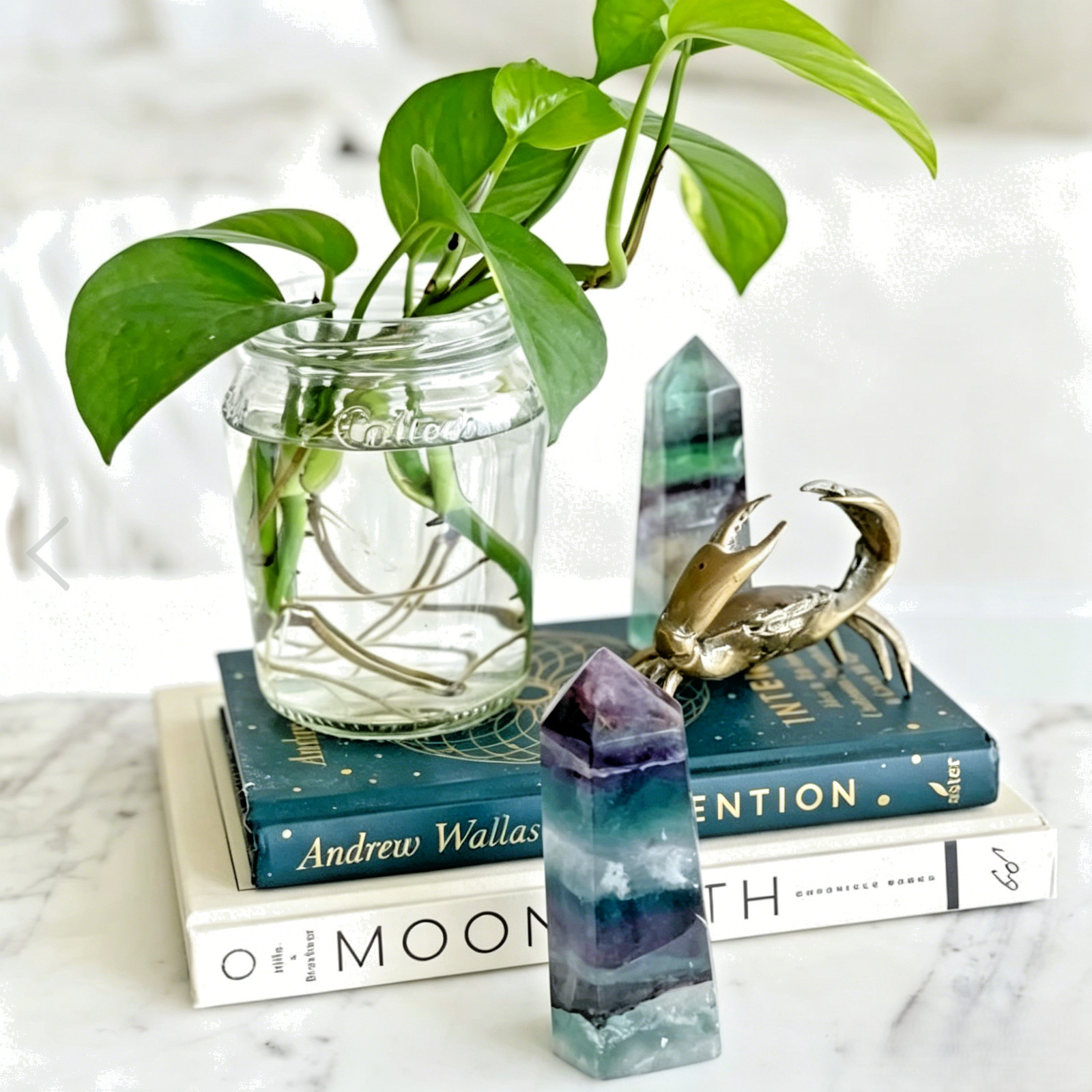 Natural Rainbow Fluorite Crystal Point Tower Hexagonal Obelisk Home Decor Chakra