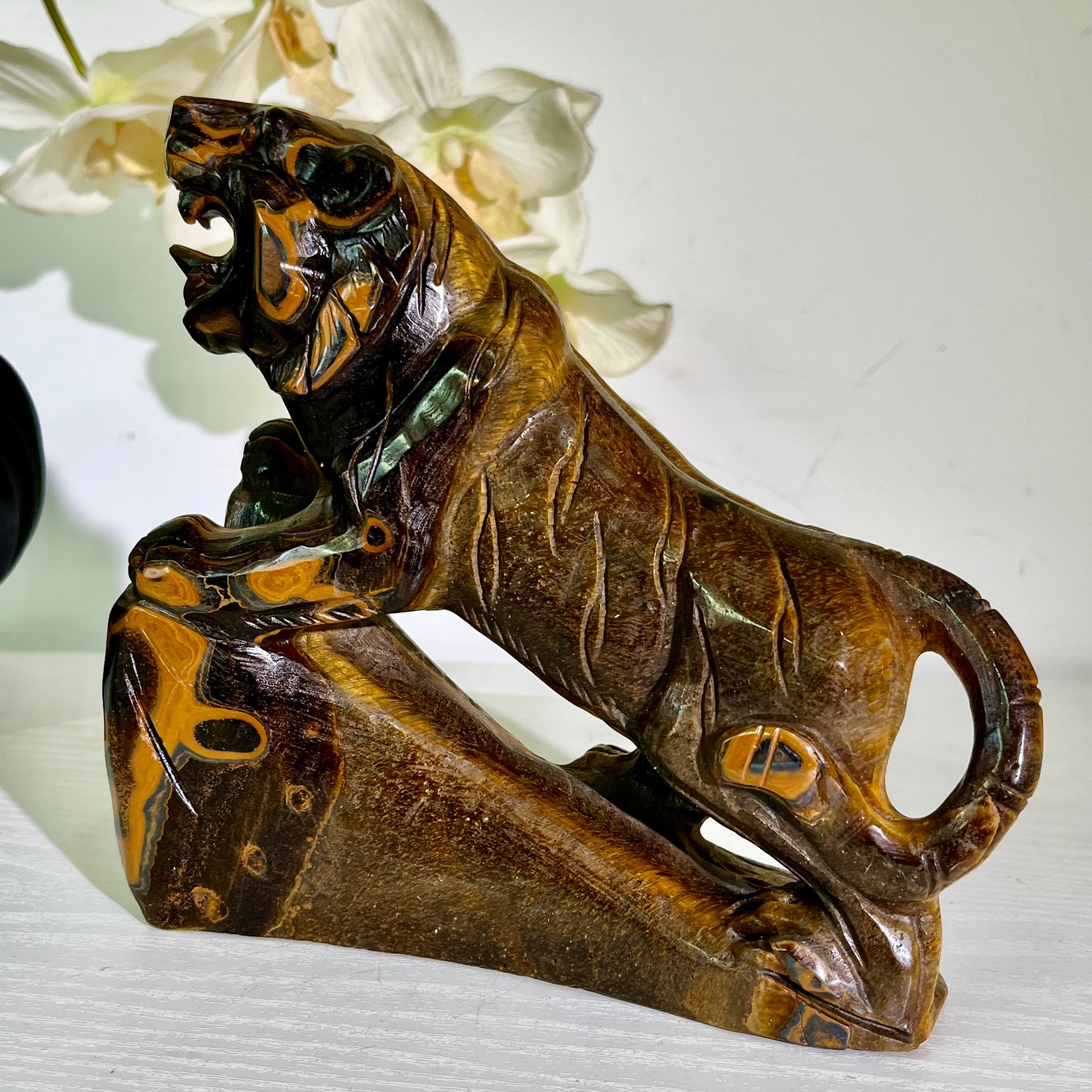 5.73LB Natural tiger eye stone products, handmade carved and polished spiritual