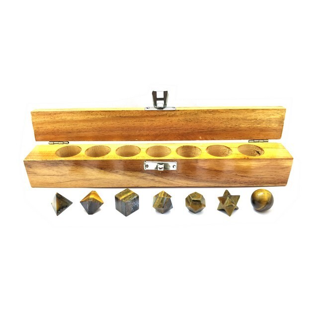 Tiger Eye Crystal Geometry 7 Pcs Platonic Solid Sacred Set Gift For Her, Him