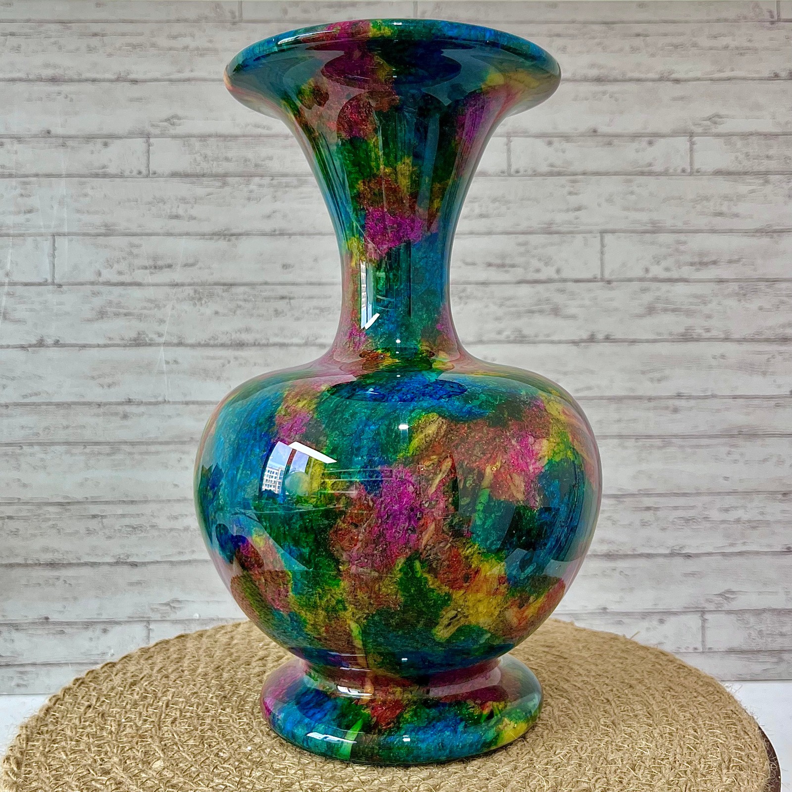 Natural Seven Color Jade Crystal Vase Serpentine Polished Art 5.7 lb