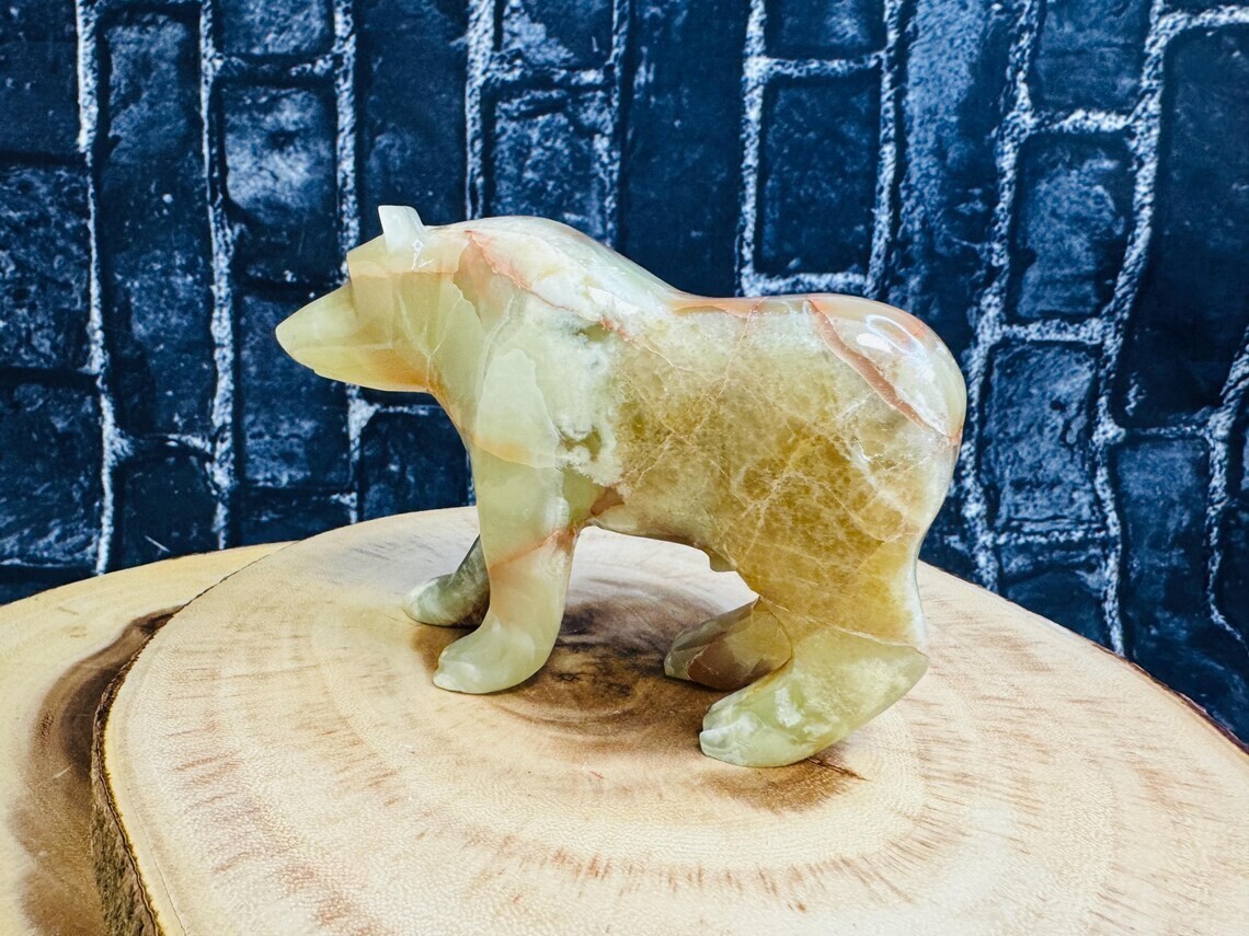 Green Onyx Bear Figurine, Crystal Animal Standing Statuette 6 inch Sacred Animal
