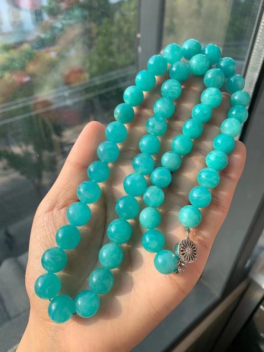 Natural Ice Green Amazonite Gemstone Round Beads Necklace 11mm AAAA
