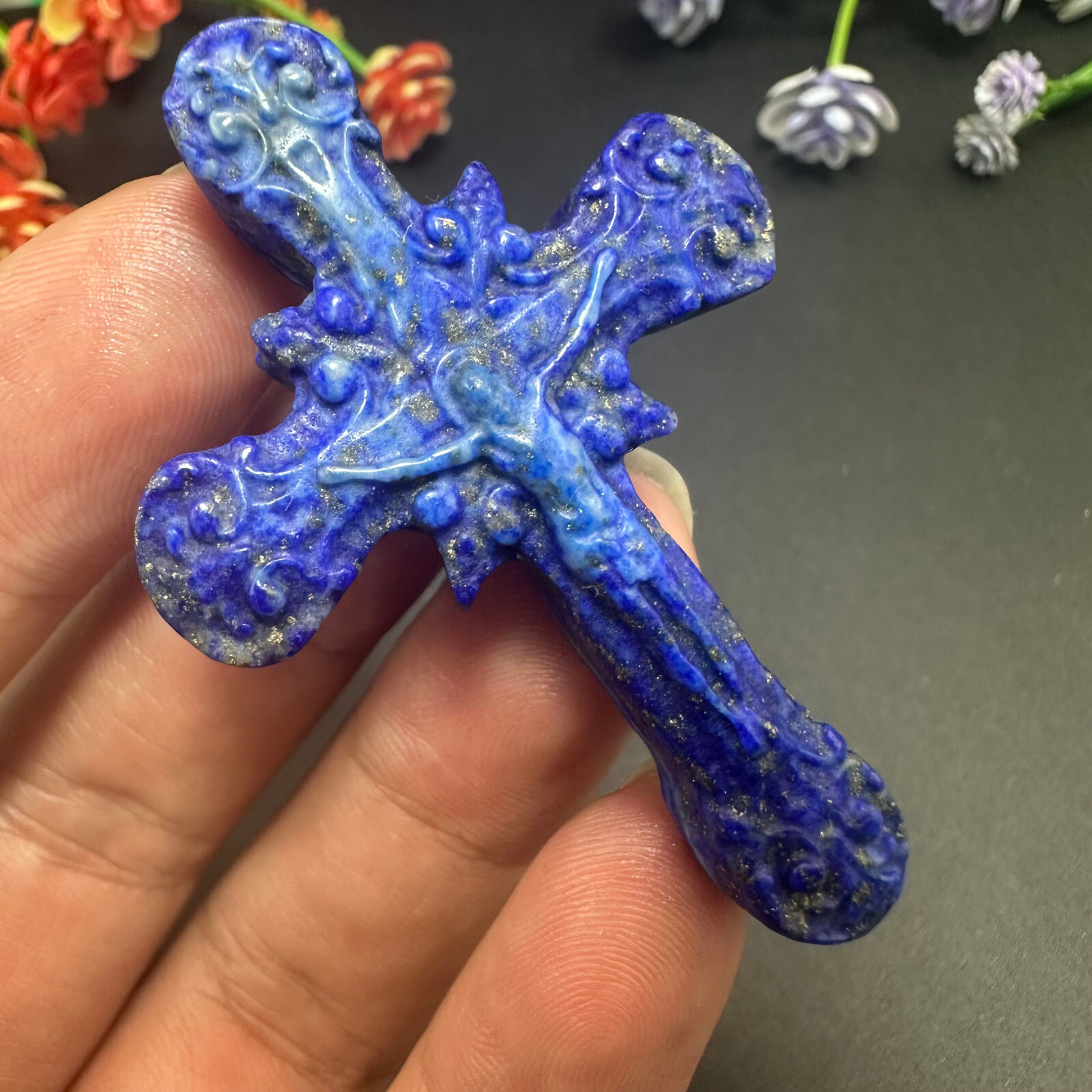 Natural lazurite Carved Christianity Cross Quartz Jesus Crystal Reiki Healing 1P