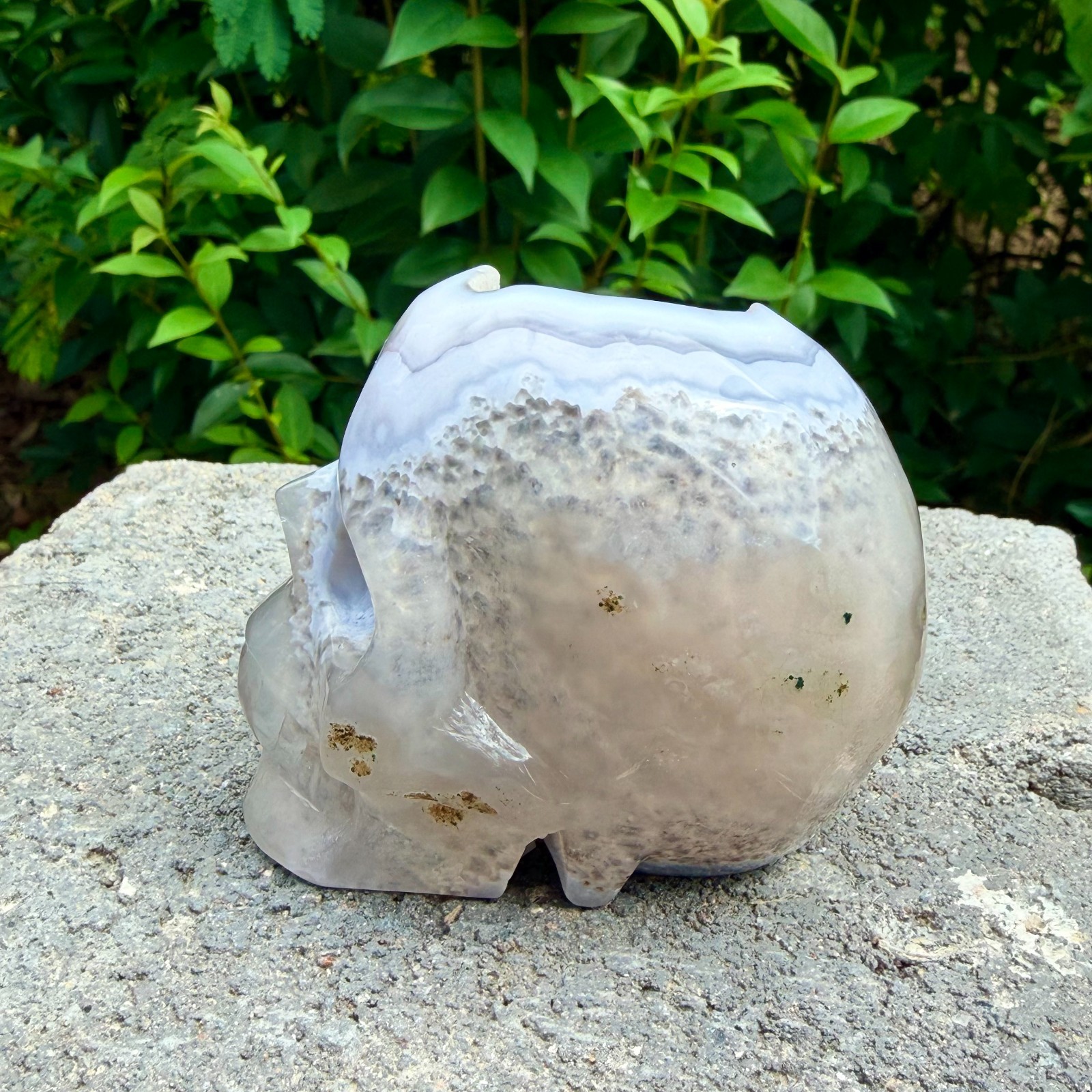 326g Amethyst agate crystal cave skull, Rare hand carved skull specimen