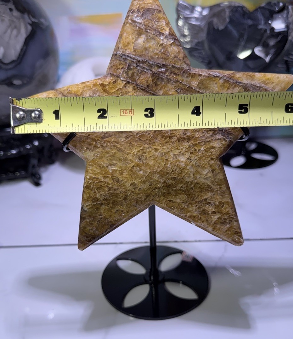 Honeycomb Star-Shaped Yellow Crystal Decorator Piece on Stand, Approx. 8″