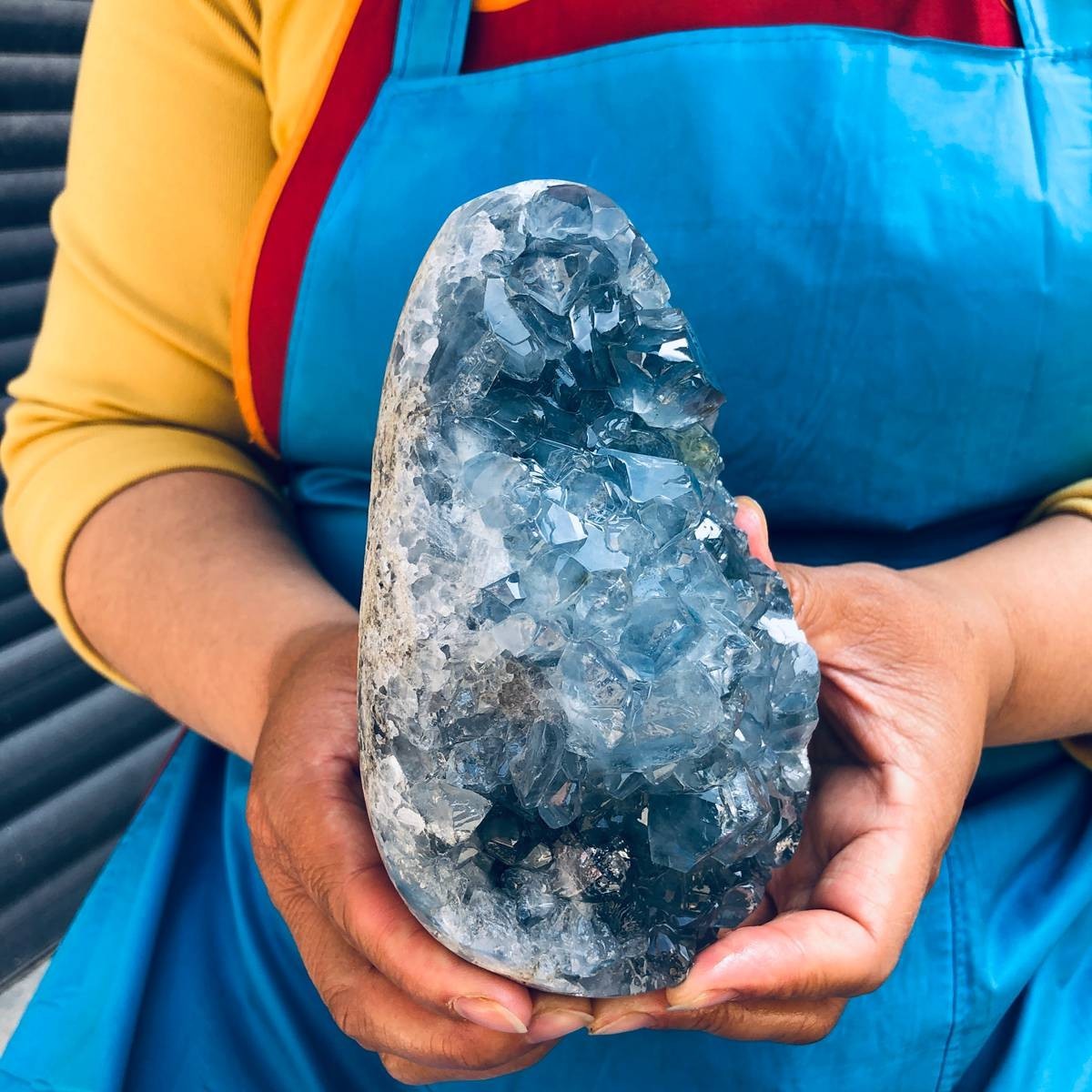 6.35LB Natural Blue Celestite Geode Crystal Cluster Specime Healing 1.51+1.38kg