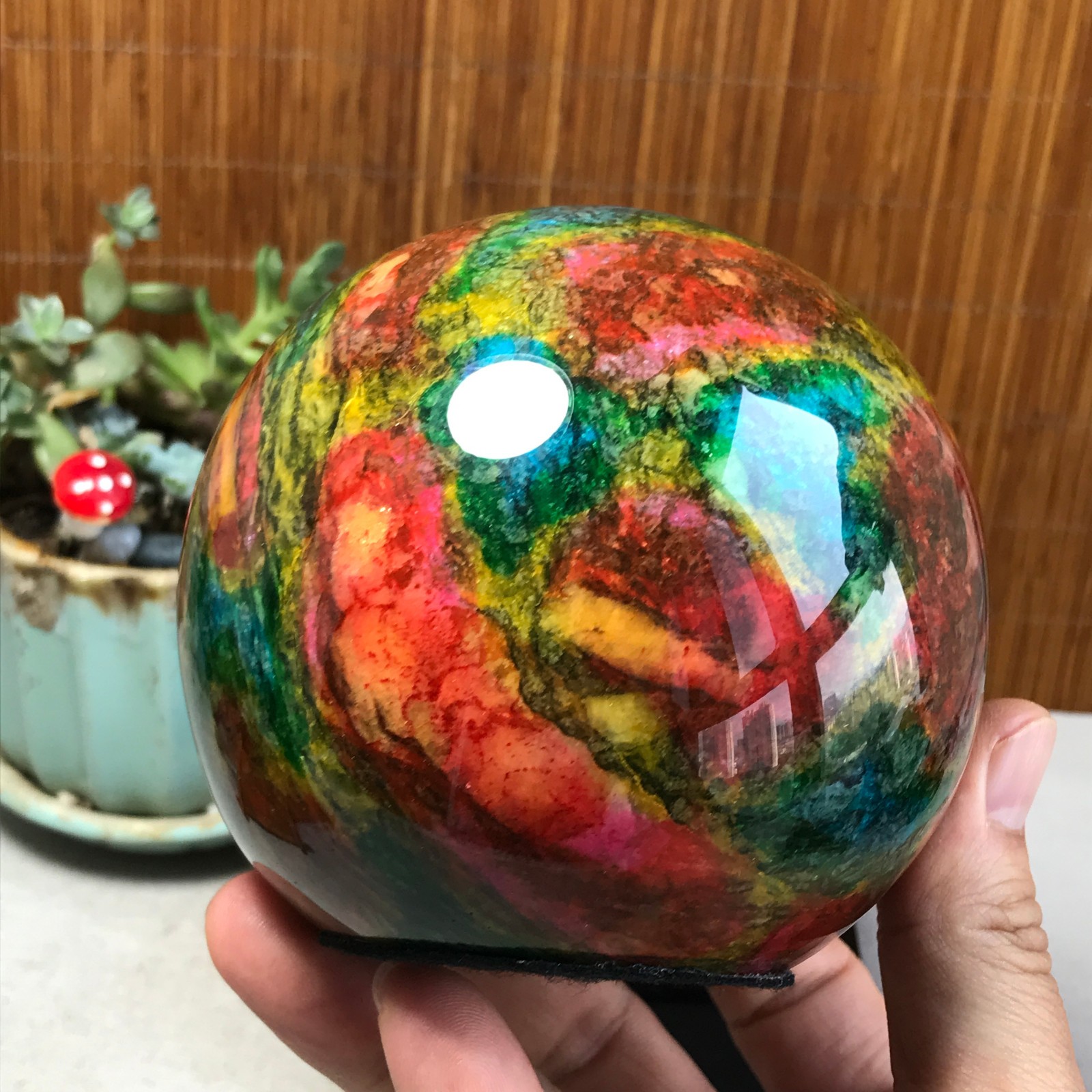 Natural “Seven Colors Jade” sphere Ball -Taiwan China 1.85kg Base Random A5805