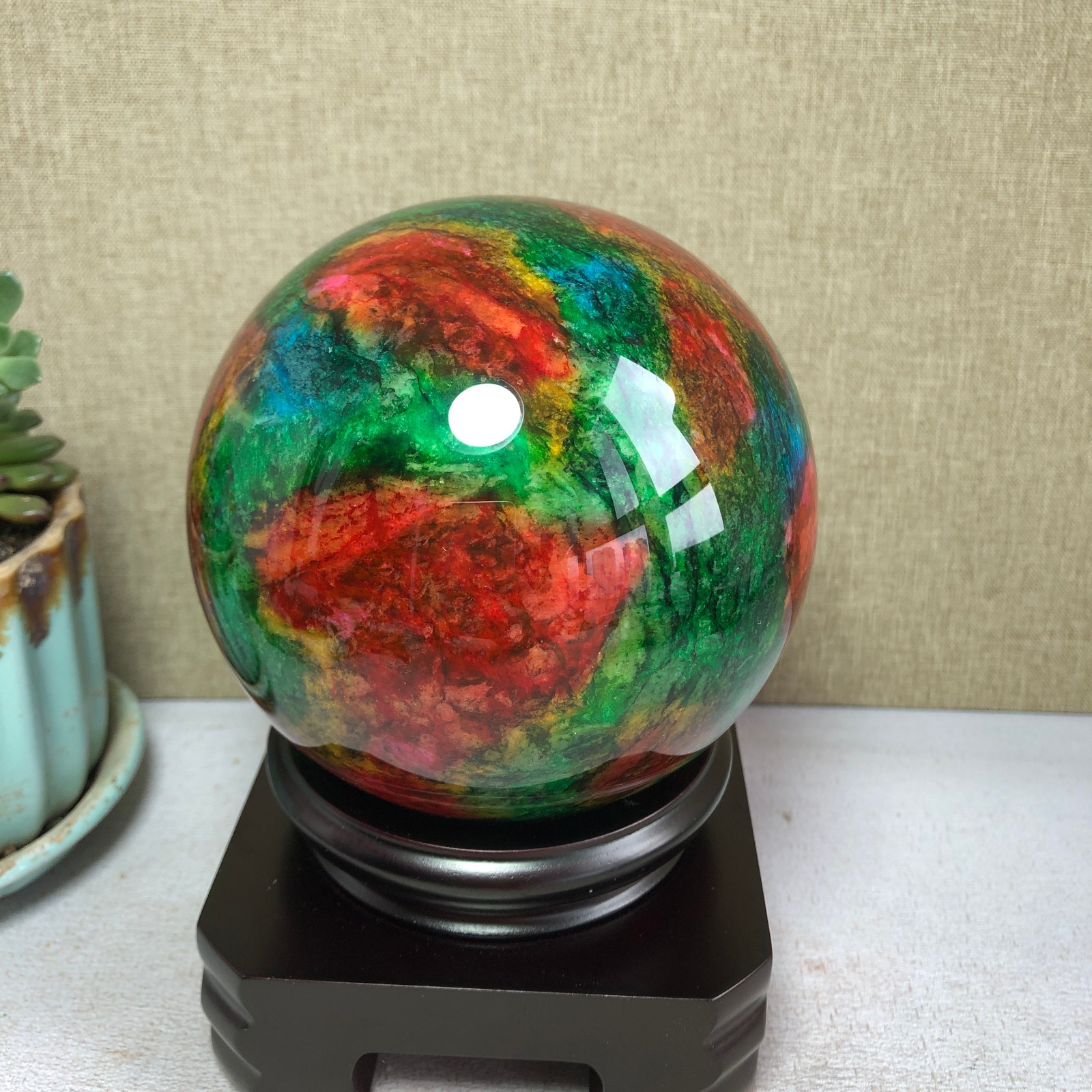 Natural “Seven Colors Jade” sphere flat bottom specimen Taiwan China 99mm A4581