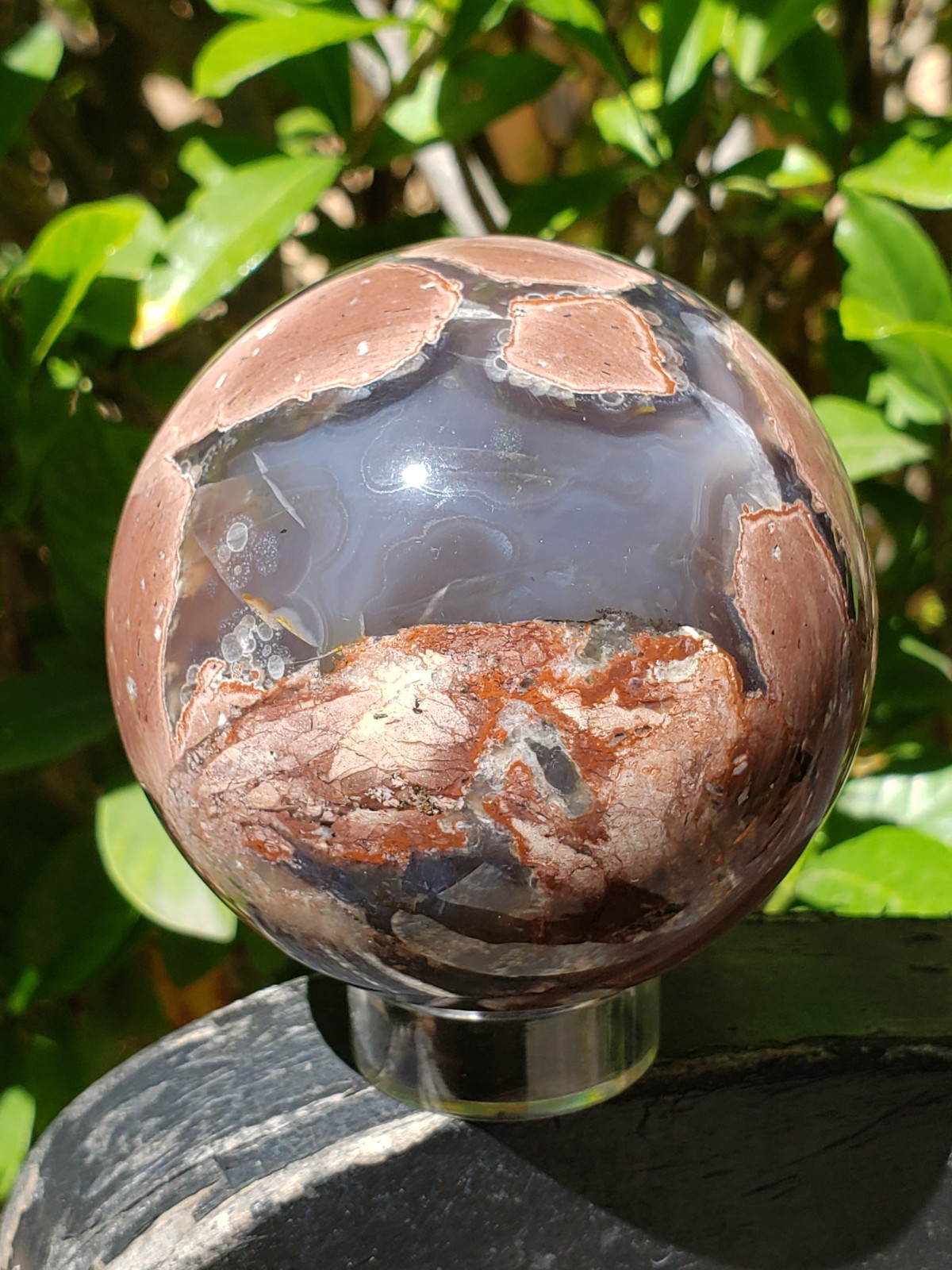 2.85″ Football Agate Volcanic Sphere Ball Orb Stunning Green UV, 526g or 1.2 lbs