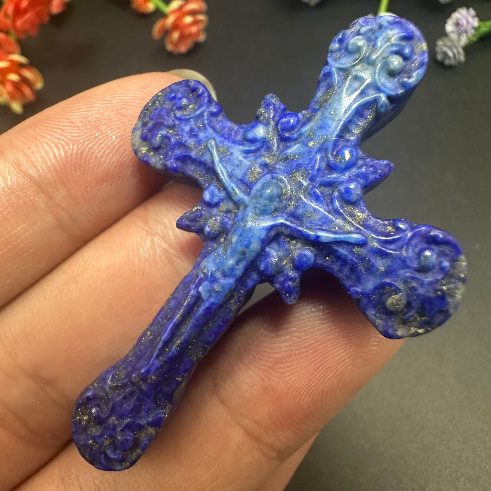 Natural lazurite Carved Christianity Cross Quartz Jesus Crystal Reiki Healing 1P