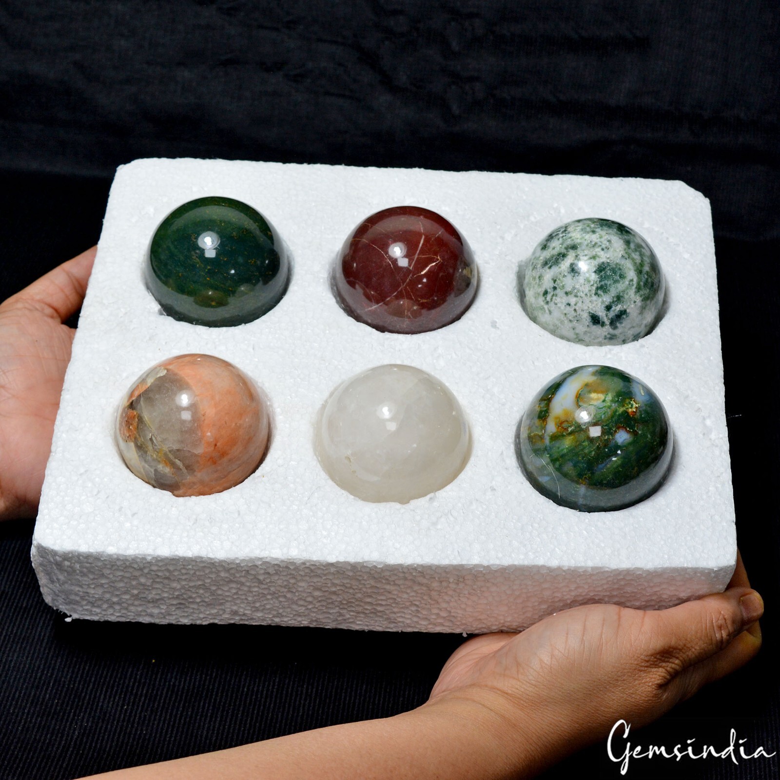 1.41 Kilo Natural Multi Gems Healing Crystal Mineral Sphere Lot 6 Pc With Stand