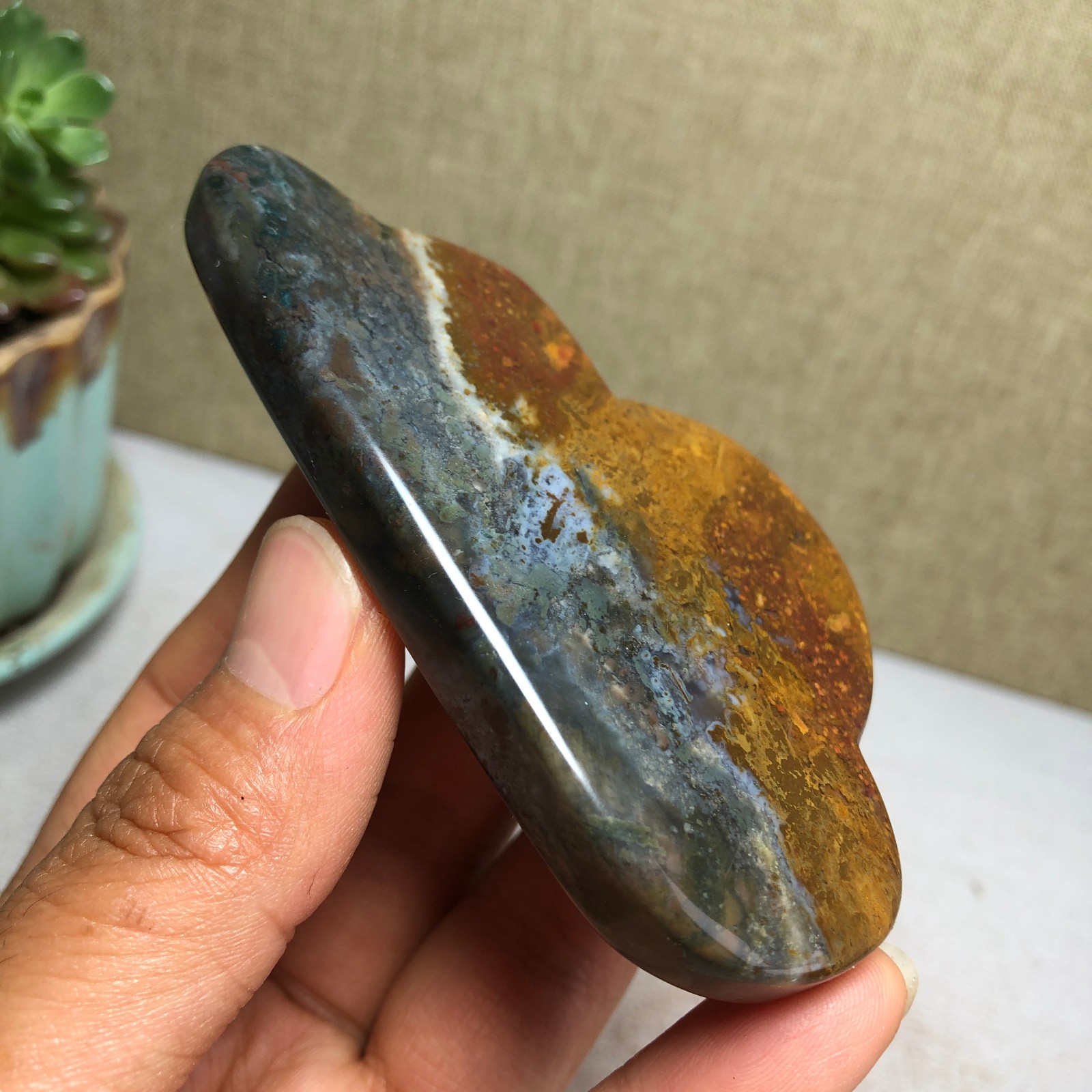 85mm Natural Ocean Jasper Hand carved clouds Crystal specimens 76g A4469