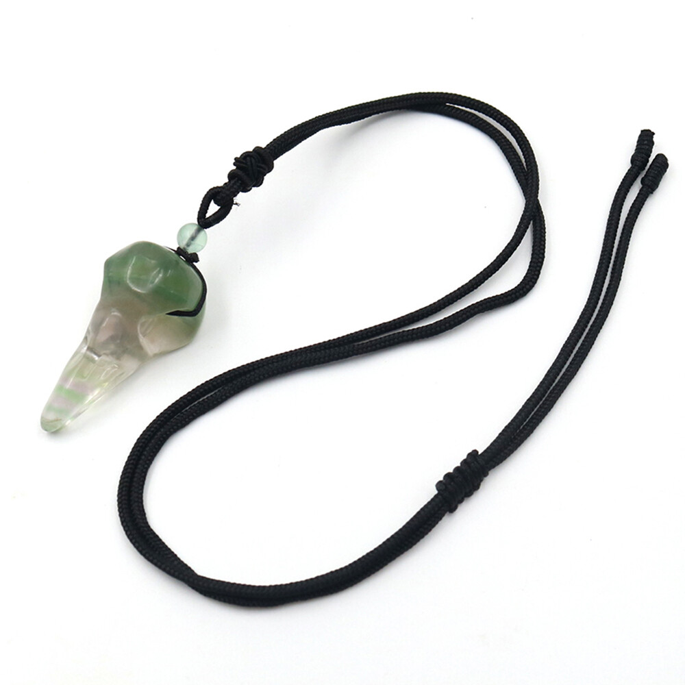 Crow Head Bird Skull Hand Pendant Natural Crystal Necklace Quartz Stone Carving