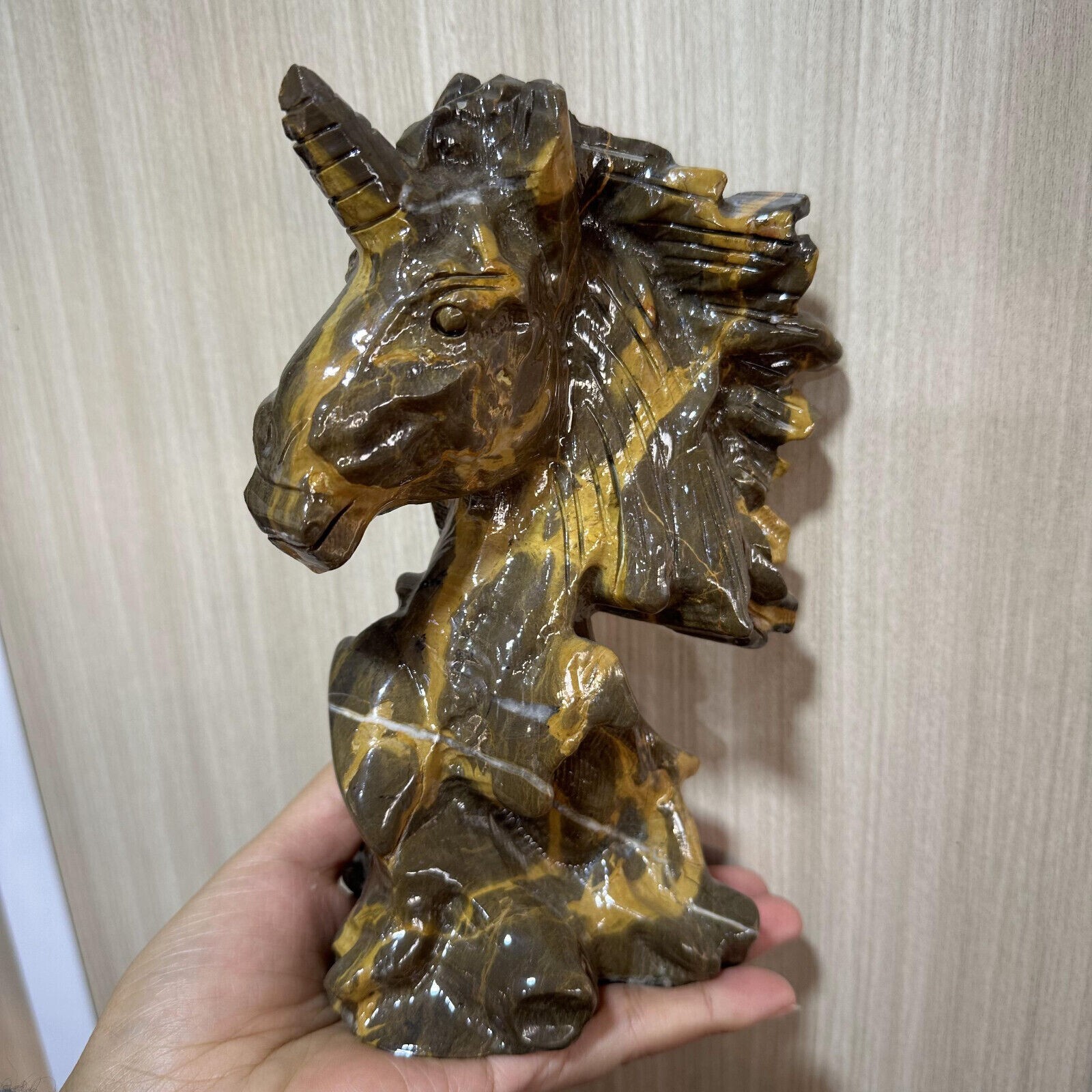1pc natural Sand topaz hand engraving unicorn skull crystal healing energy gift