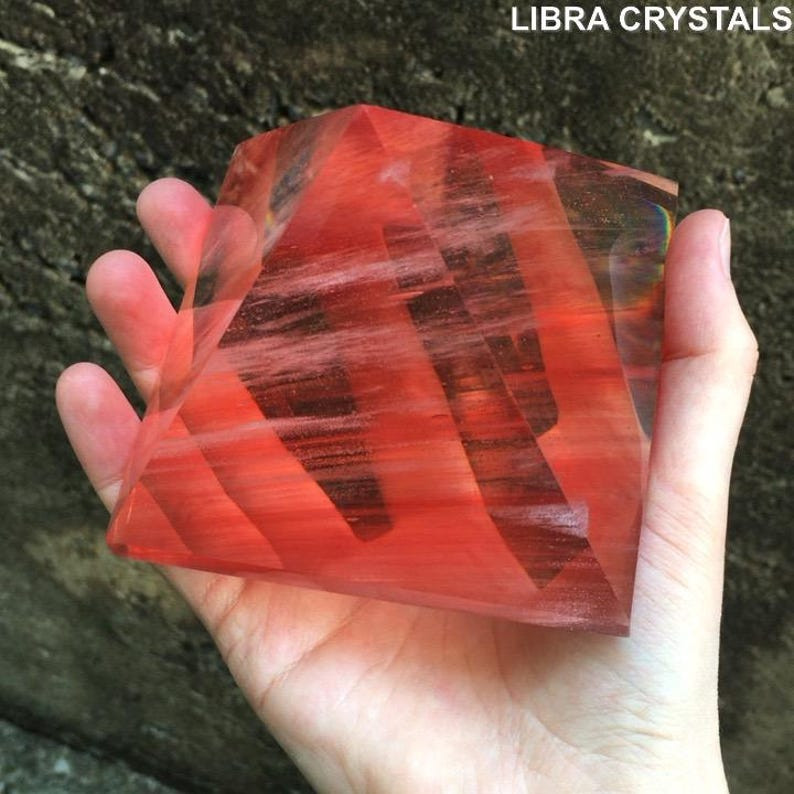 Cherry Quartz Style Glass Crystal Pyramid Red Translucent Geometric Metaphysical