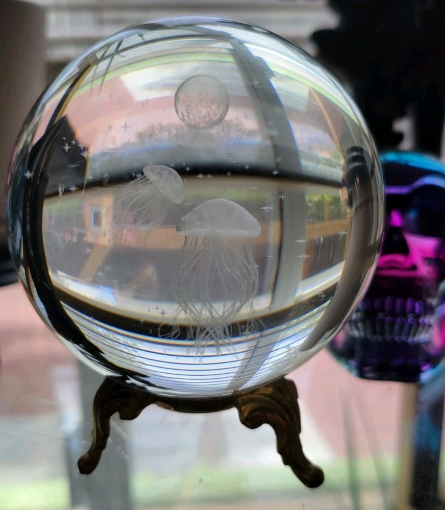 Jellyfish Crystal Ball No Stand, 3D Laser Engraved Glass Sphere Decorative Ball