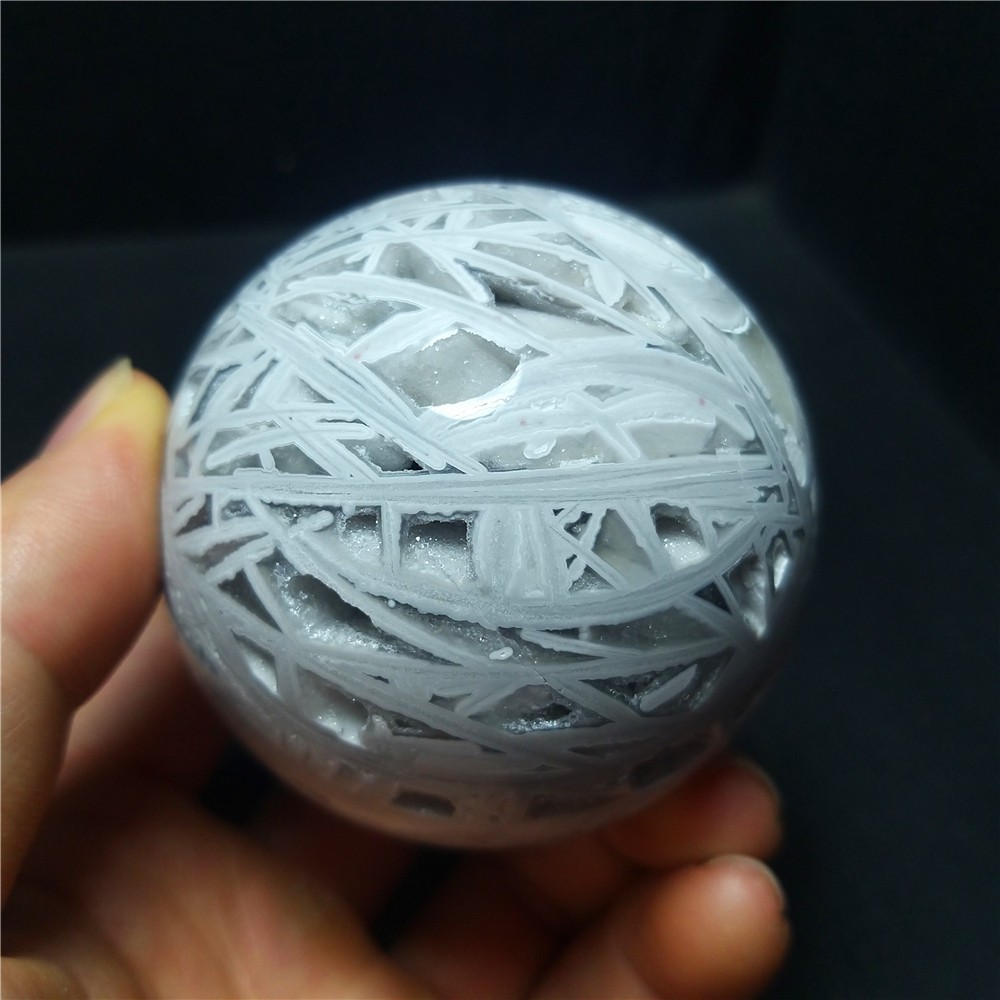 Rare 270.2G 61mm Natural Grid Agate Stone Sphere Ball Herling A434