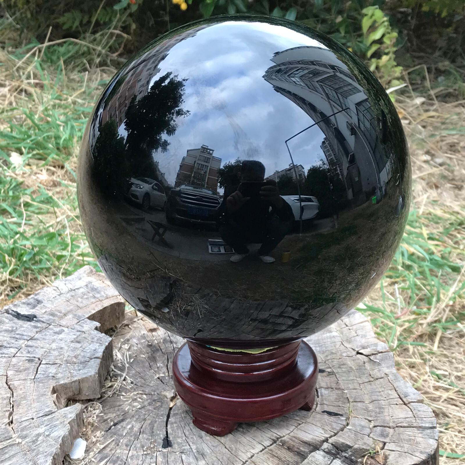 22LB TOP Natural obsidian Quartz Sphere Crystal Ball Healing+stand
