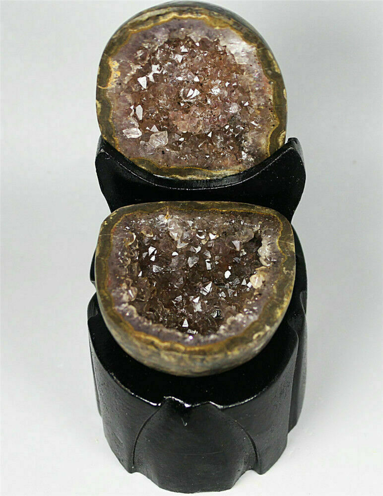 A Pair ! Natural Agate Geode Quartz Crystal Cluster Point Specimen / Stand 266g