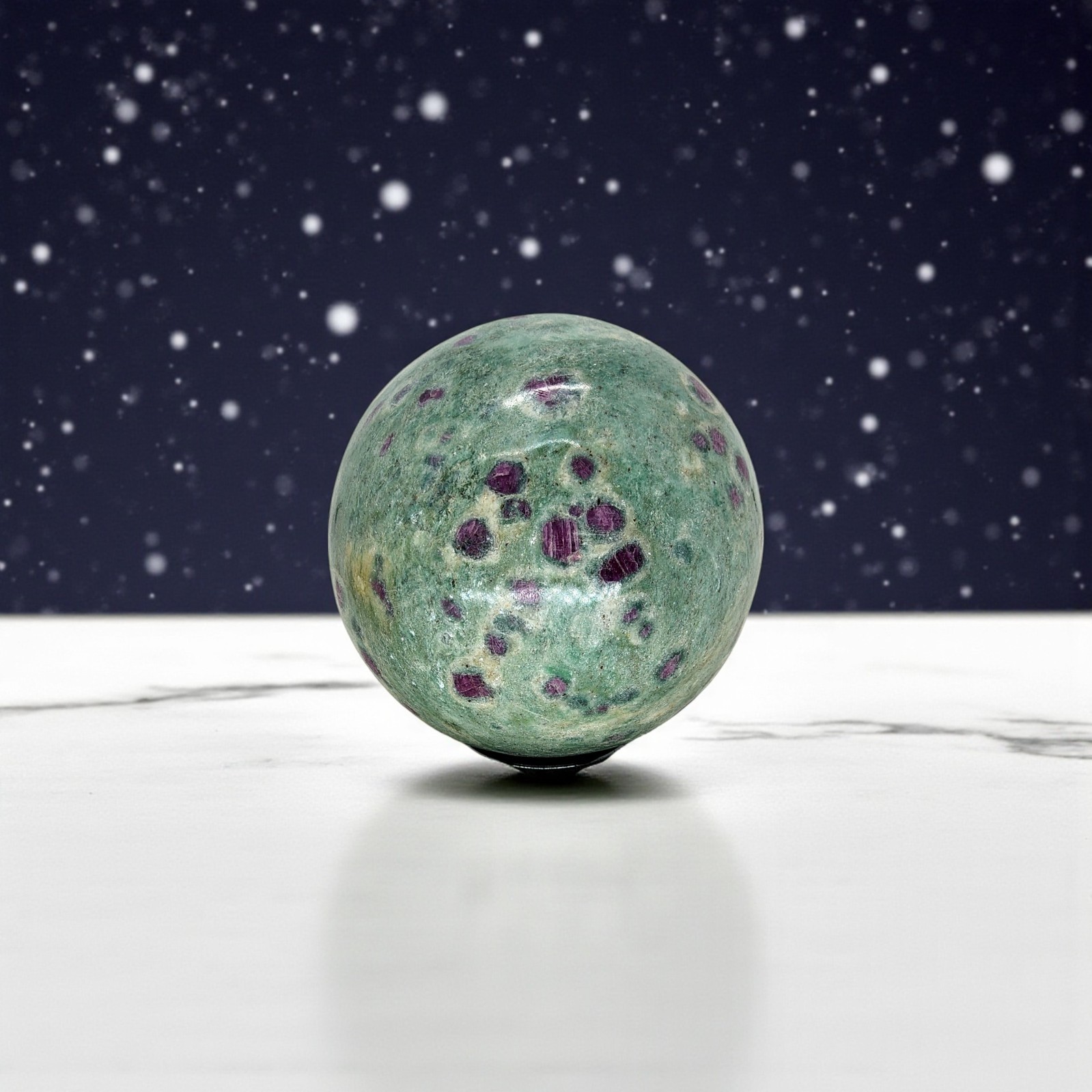 Ruby in Fuchsite, 2 3/8″, India, sphere, display specimen, #R-6752