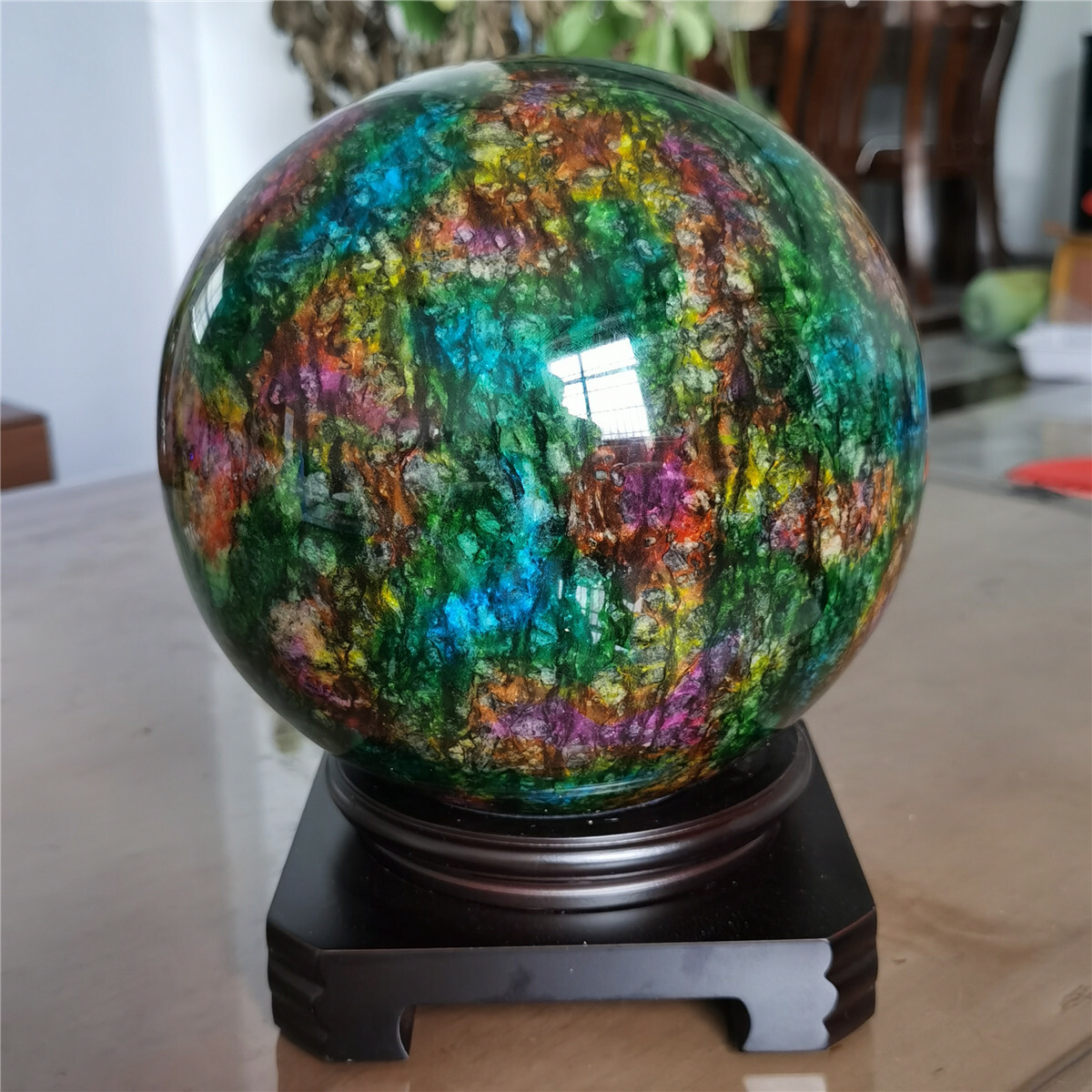 12.4kg Natural “Seven Colors Jade” sphere specimen -Taiwan China +stand 11