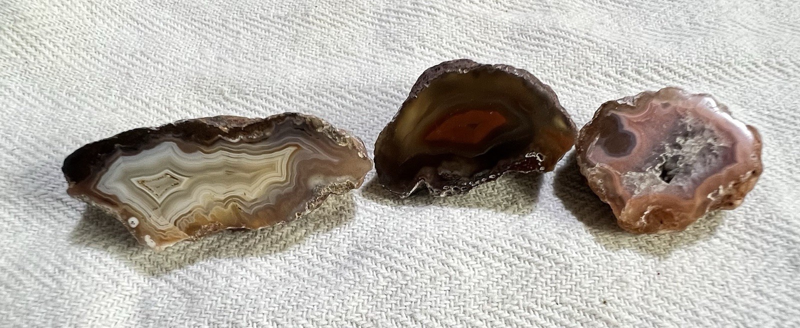MalawiAgate/Geode HALVES Mixed Lot of 3 Banded Slices polished display specimen