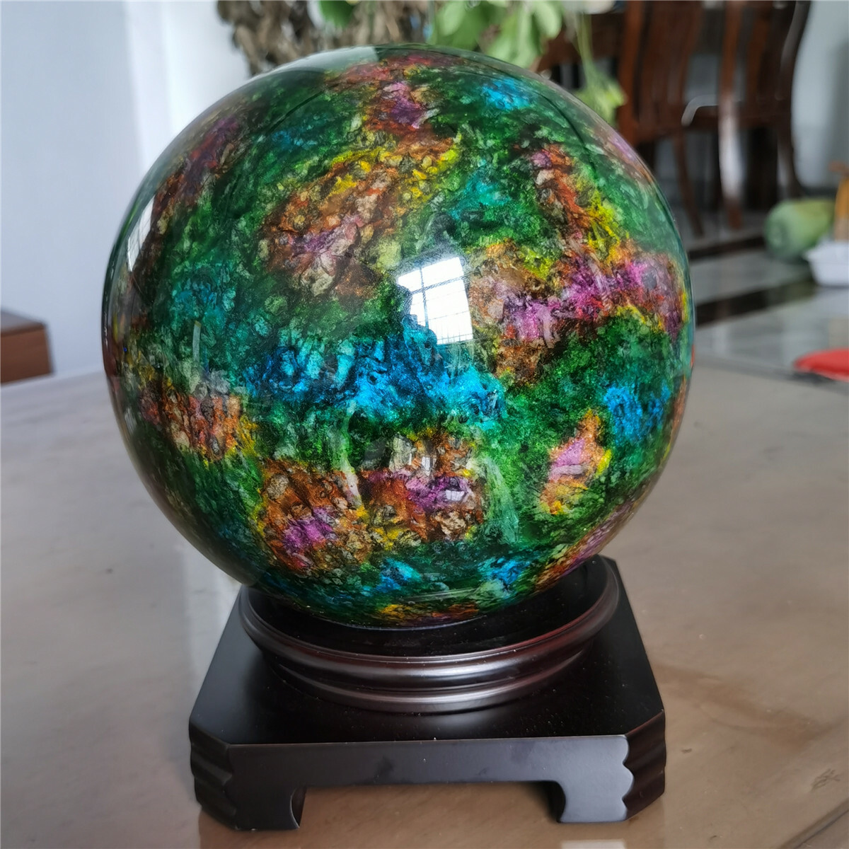 12.4kg Natural “Seven Colors Jade” sphere specimen -Taiwan China +stand 11