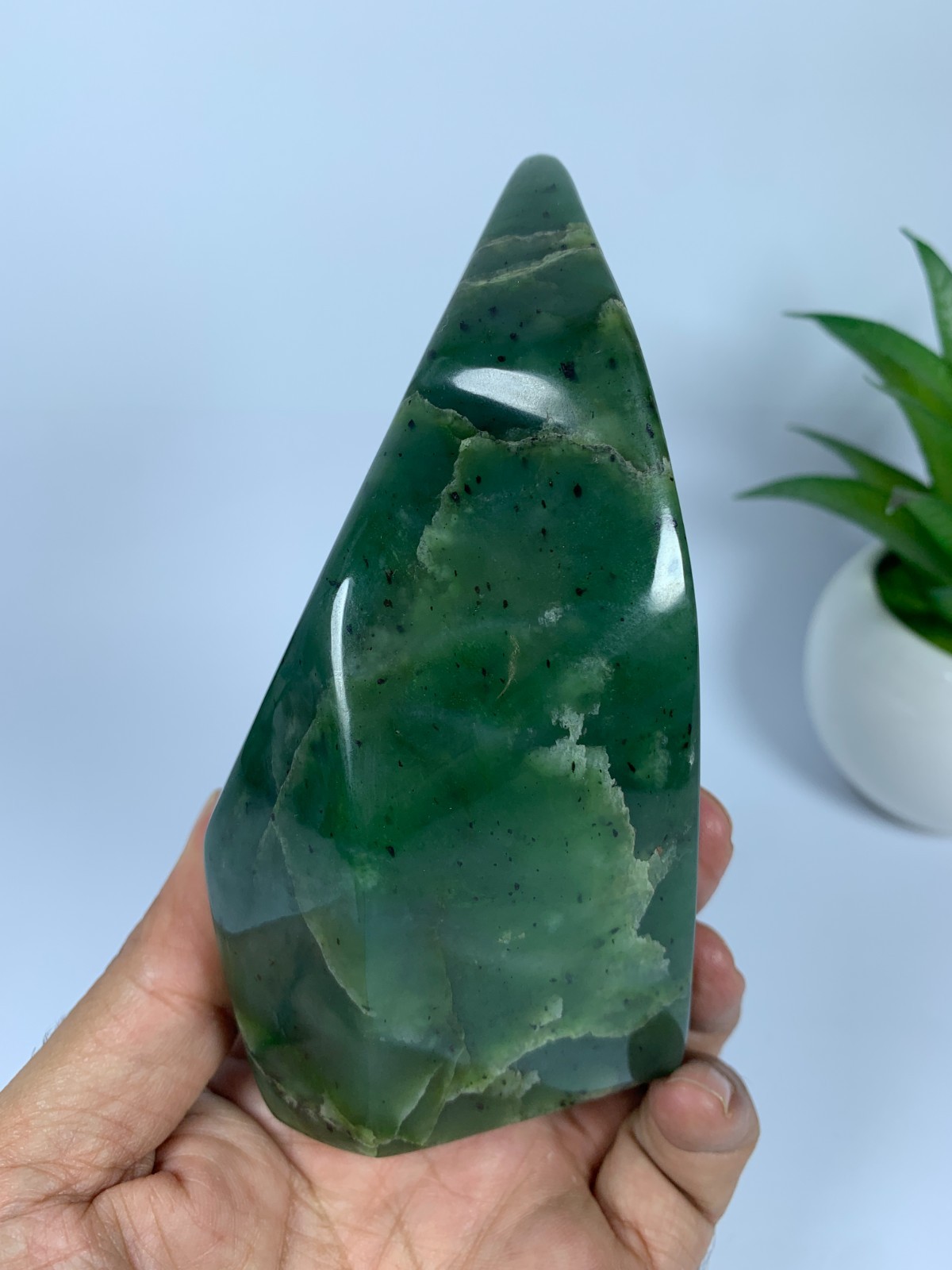497gram Nephrite Jade Polished Green Genuine Freeform Rough Crystal, Afghanistan
