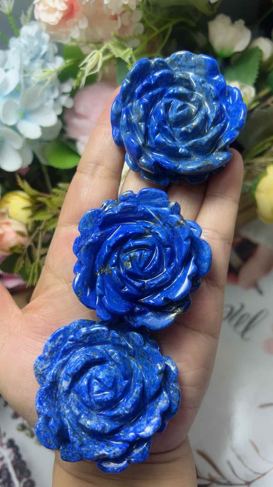 1pc Natural Lapis Lazuli Quartz Carved Flower Skull Crystal Reiki Healing Decor