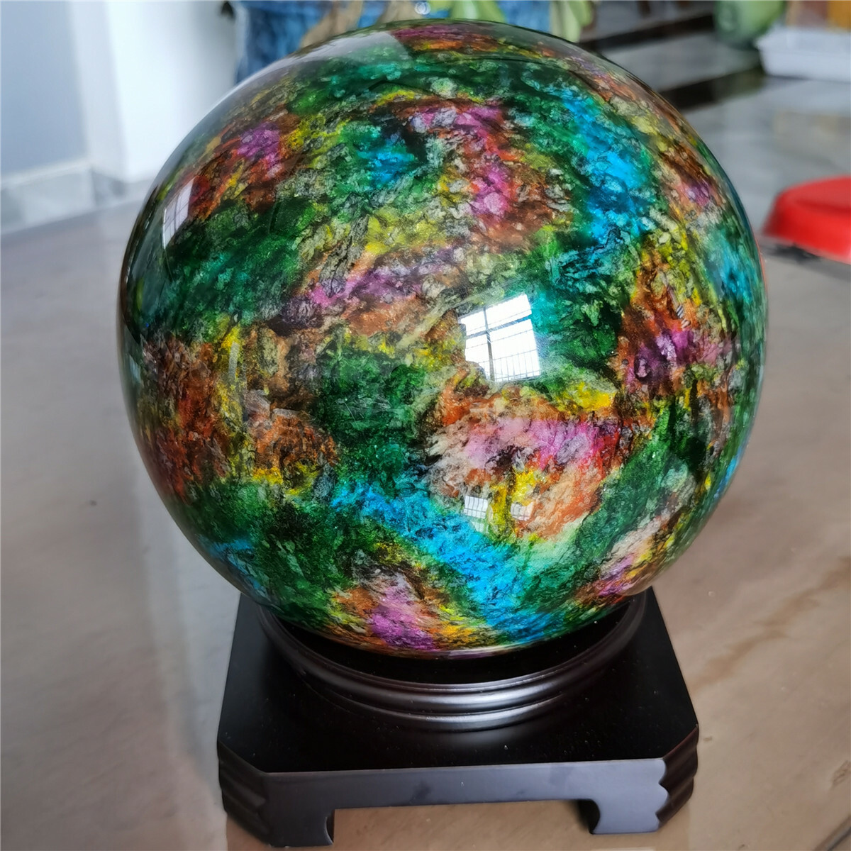 12.4kg Natural “Seven Colors Jade” sphere specimen -Taiwan China +stand 11