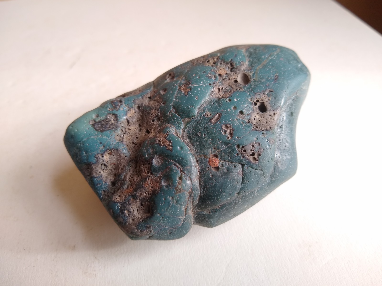 Large Michigan Leland Slag Glass Blue Scholar Stone w/ Base. Exceptional & Rare.