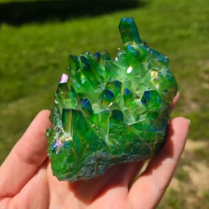 90G+ Rare Green Angel Aura Quartz Crystal Healing Cluster Titanium Geode Chunk