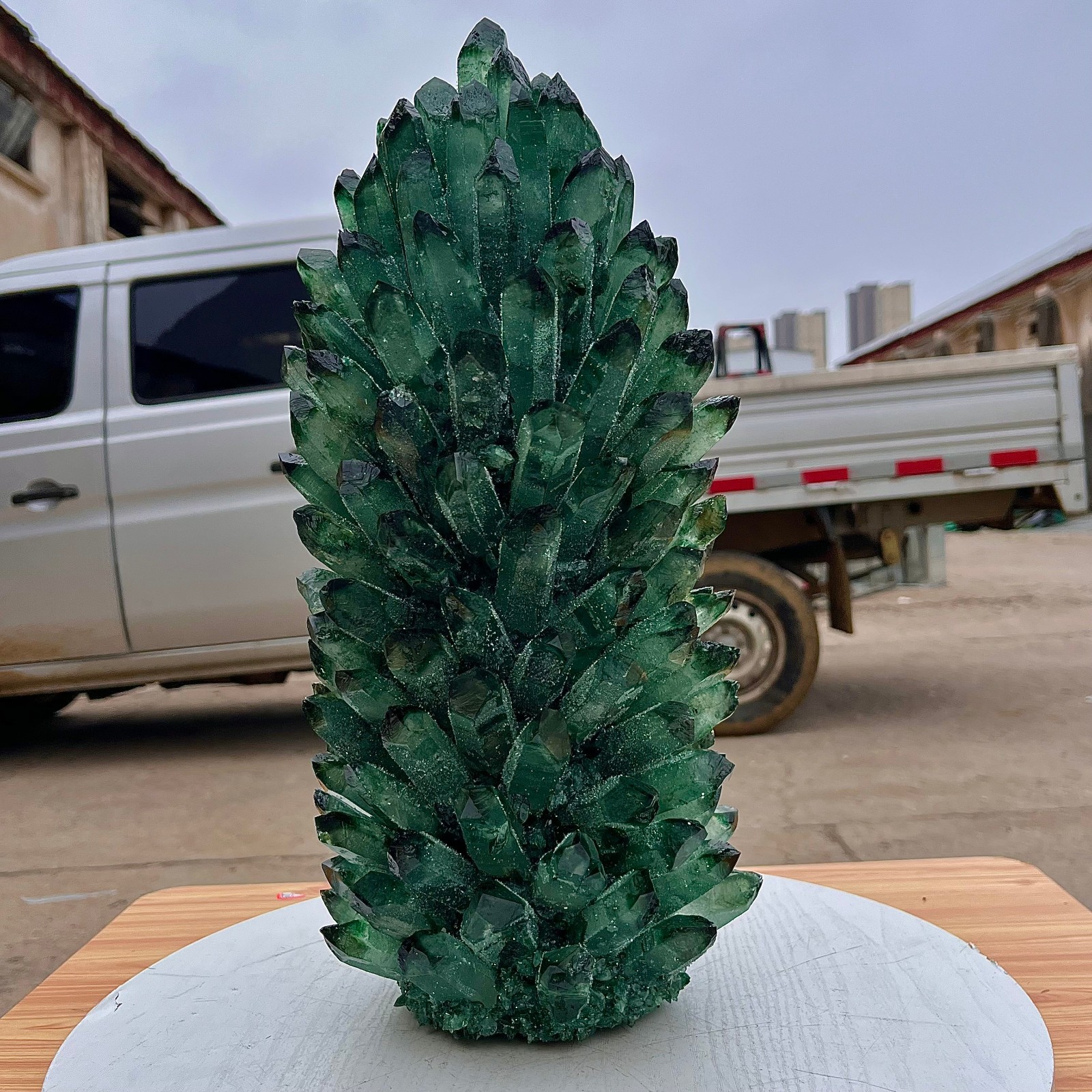 24.86LB Green crystal cluster column sample crystal flower home decor
