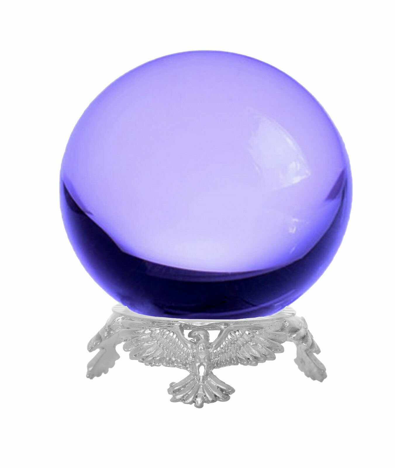 Crystal Ball Sphere for Feng Shui, Meditation, Decor, with Silver Eagle Stand