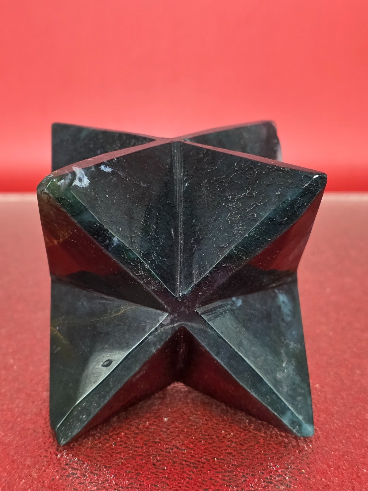 423g Moss Agate 8 Point Merkaba Star Carving Crystal Sacred Geometry Healing