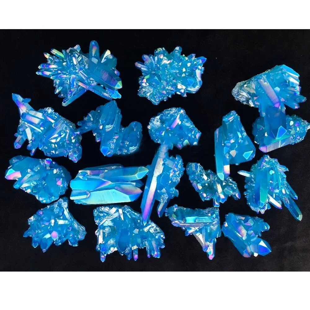Natural Raw Blue Cluster Angel Aura Titanium Geode Quartz Crystal Specimen Gift
