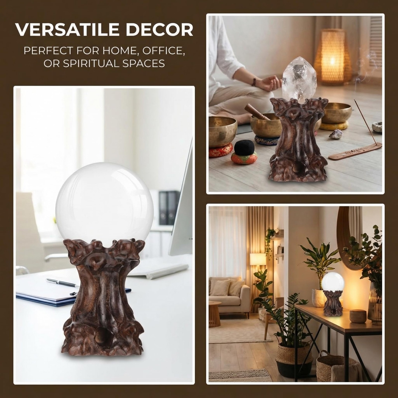 Wooden Sphere Stands for Display Crystal, Crystal Ball Holder Decorative Ball.