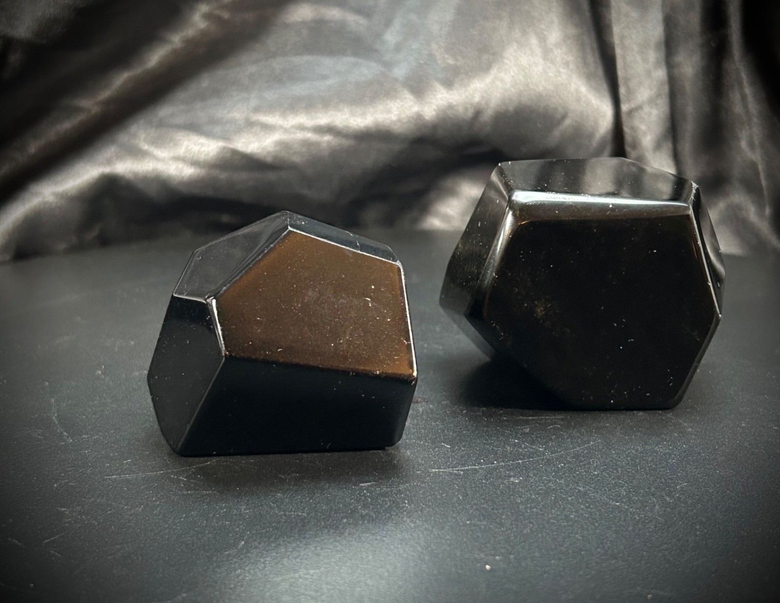 10.9oz (310 grams) Pair Of Black Obsidian Geometric Freeforms