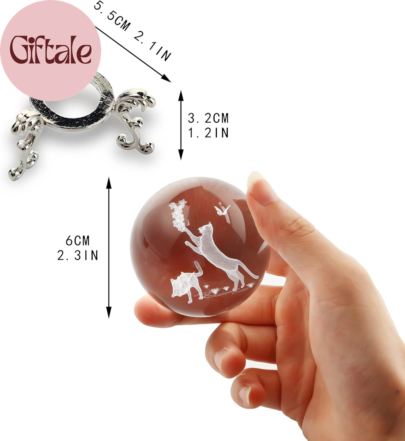 60Mm Crystal Ball with Stand – Laser Engraved Cat Sphere 3D Glass Ornament & Pap