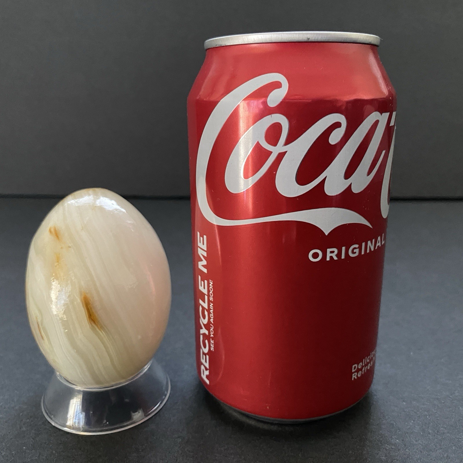 Natural Onyx Stone Egg With Stand Hand Polished Banded Agate Calcite Crystal