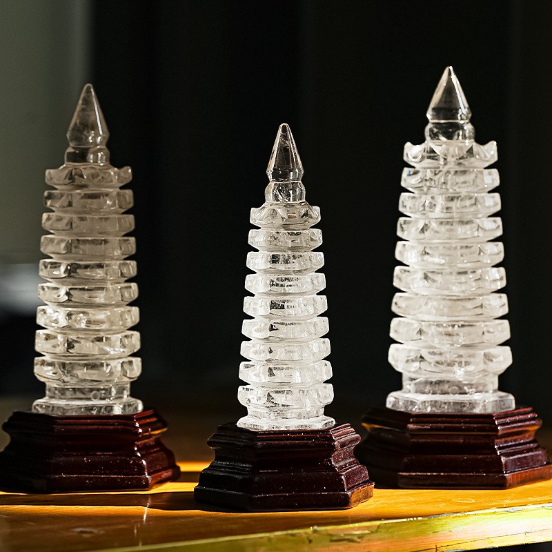 Natural Clear Quartz Wenchang Tower Crystal Carving Decor random 1pcs No base