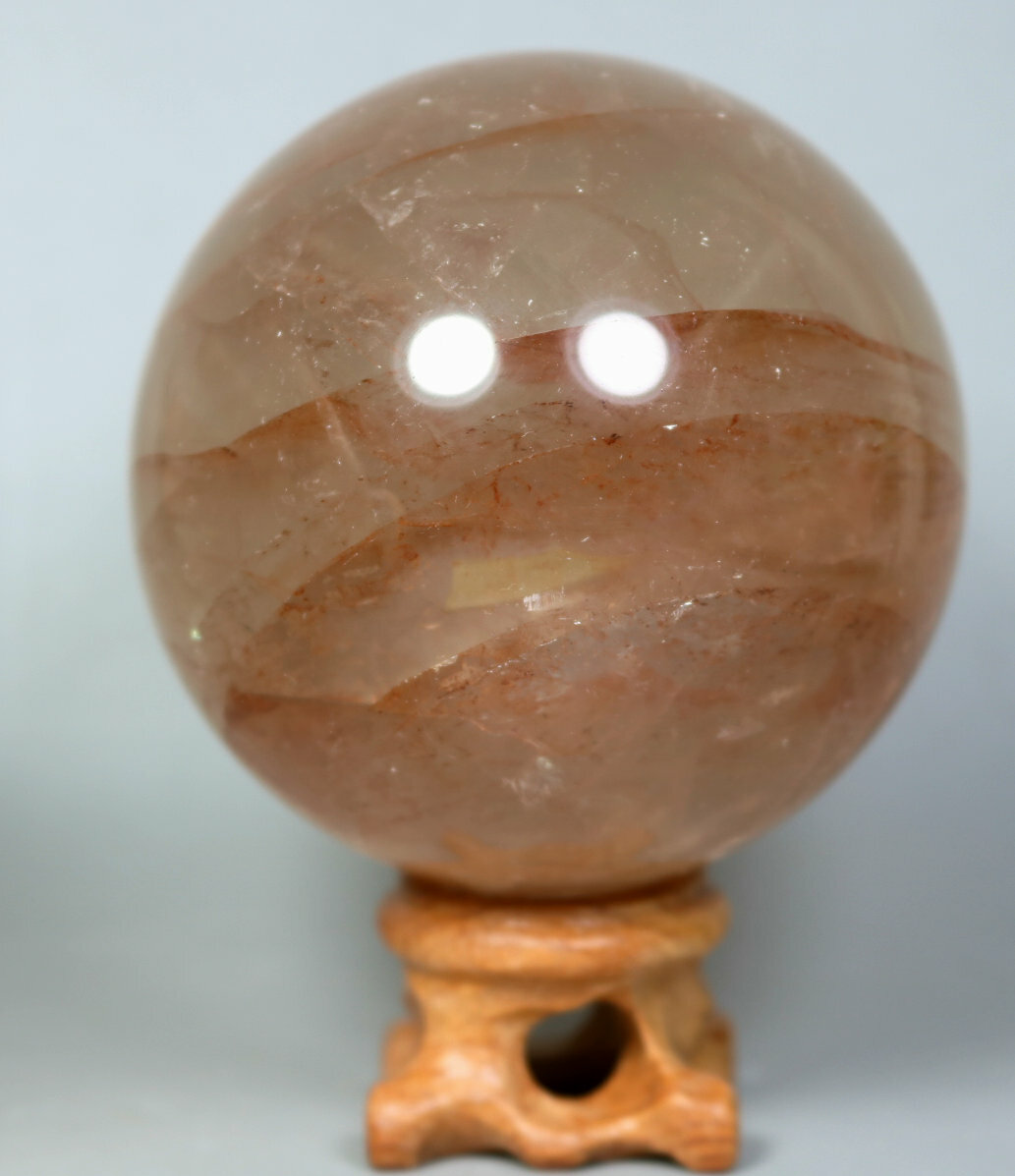 Natural RED FIRE QUARTZ Hematoid Crystal PHANTOM MULTI INCLUSIONS Sphere +Stand