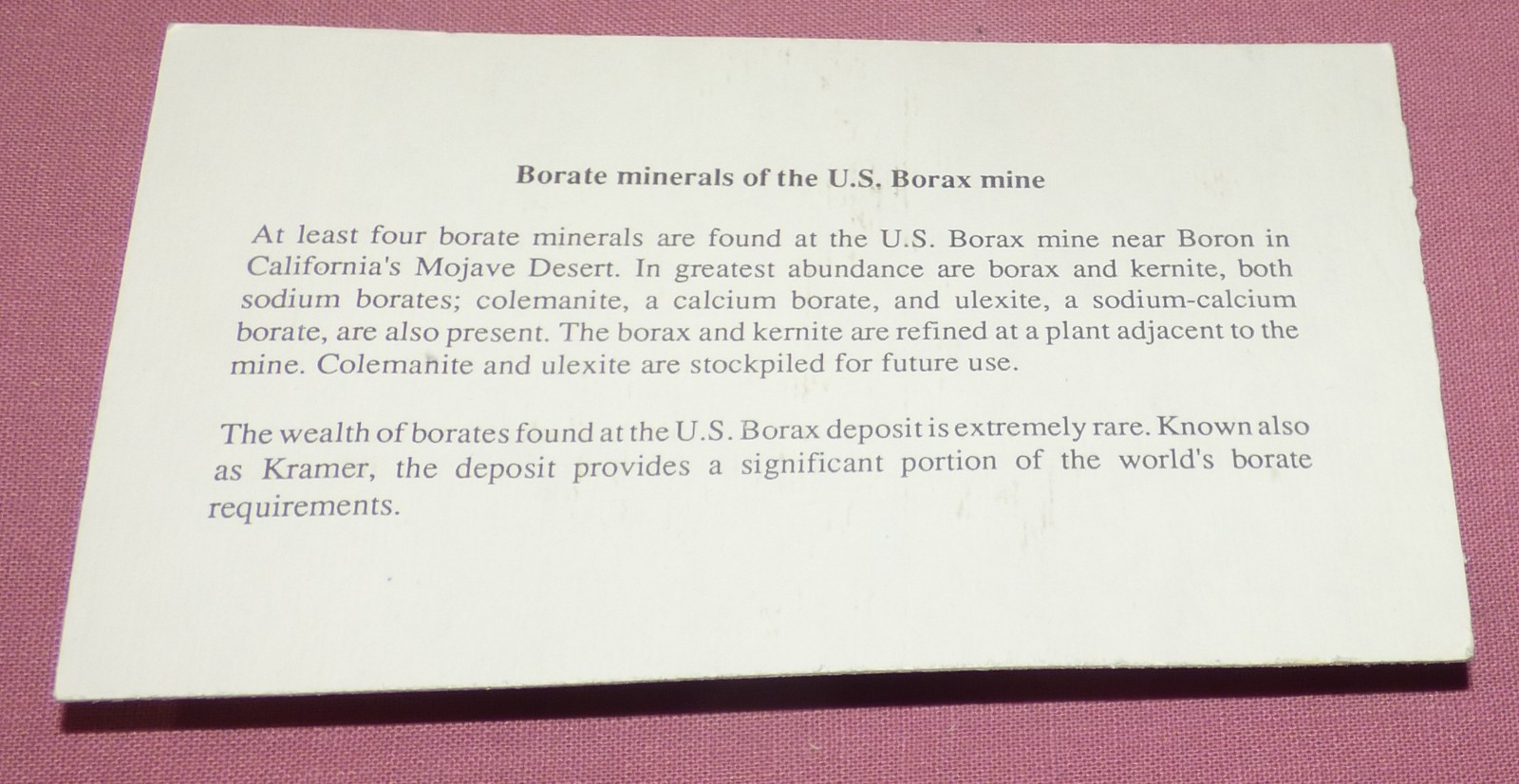 Borax Kernite Colemanite Ulexite Borate Mineral Specimens From The US BORAX Mine