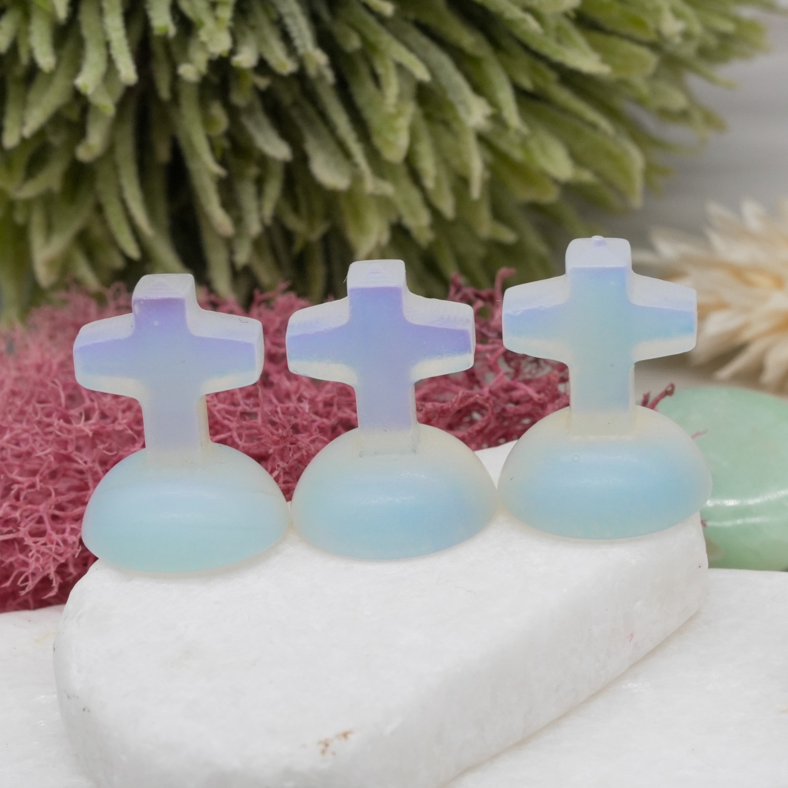 Opalite Mini Crystal Cross Carving Stone Faith Trinket Religious Stone Decor