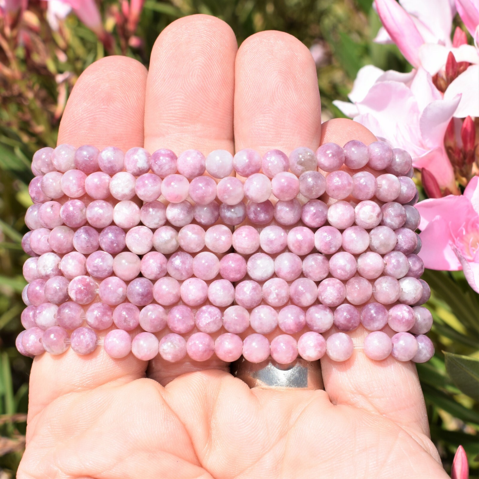 Premium CHARGED Lepidolite Crystal 6mm Bead Stretchy Bracelet + Selenite Heart