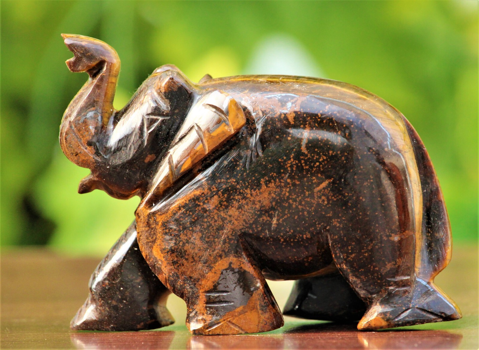 Figurine Elephant Natural Tiger’s Eye Crystal Carved Healing Charged Stone 290g