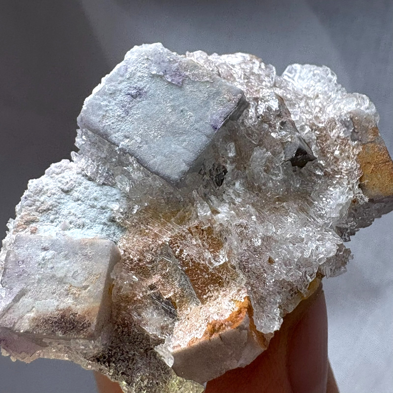 Rare Blue Cubic Fluorite w/ Gypsum Natural Double-Sided Raw Mineral Specimen