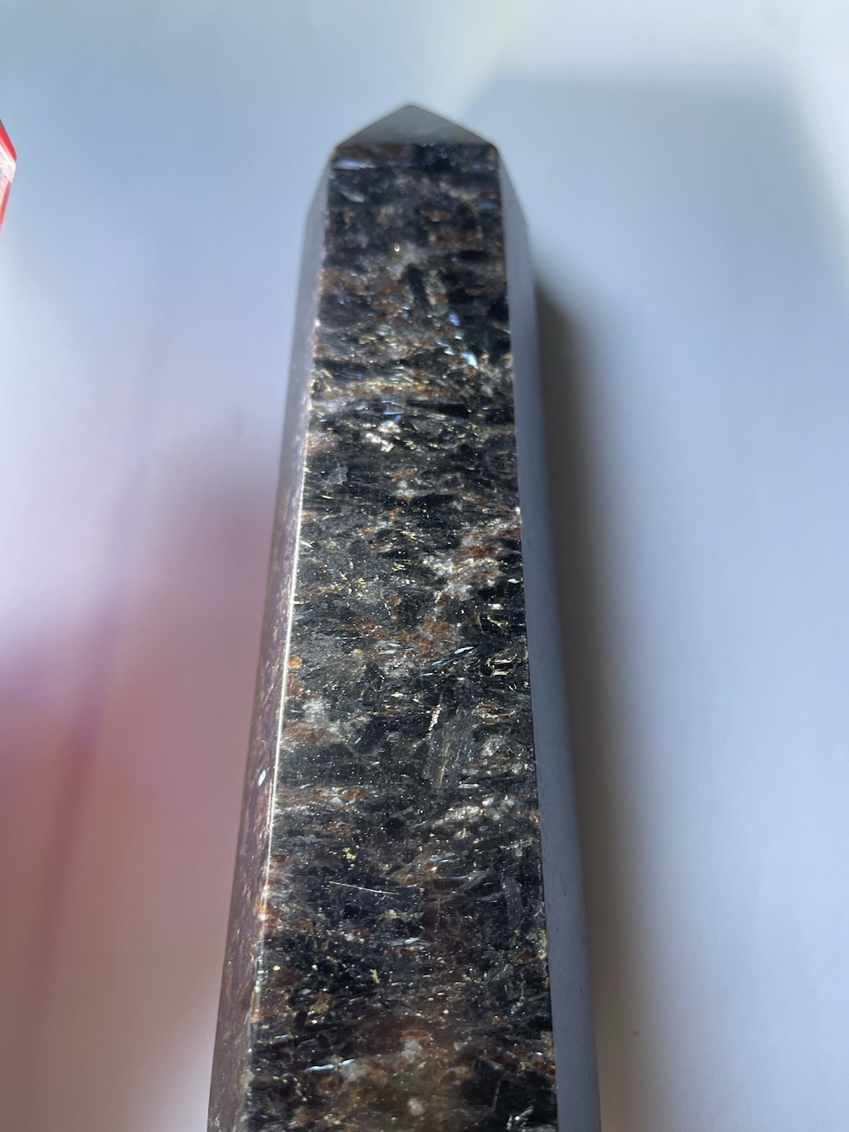 Large Arfvedsonite Crystal Obelisk 7 Inch Flashy Silver Blue Healing Stone Tower